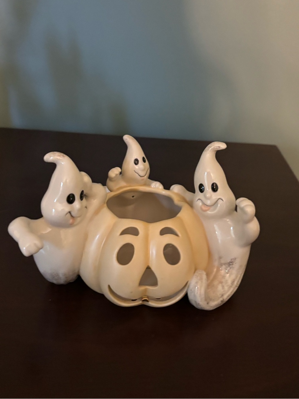 Lenox Cream Pumpkin with Three White Ghosts Halloween Accent